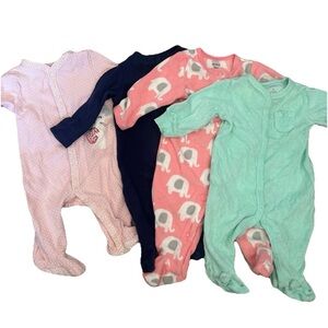 Lot Of 4 Baby Girl Footie Pajamas Size 0-3 Months
